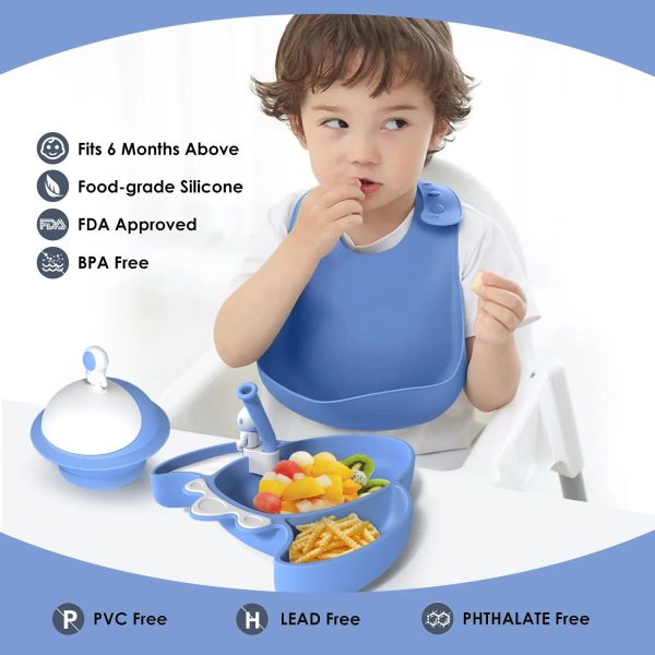 Silicone Baby Feeding Set: Bib, Divided Plate, Bowl, Cup, Spoon & Fork - Image 5