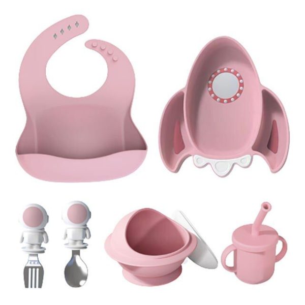 Silicone Baby Feeding Set: Bib, Divided Plate, Bowl, Cup, Spoon & Fork - Image 3