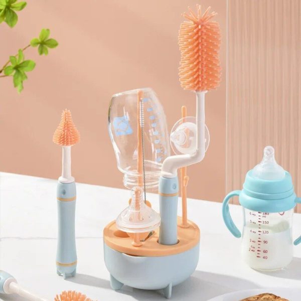 Comprehensive 6-in-1 Baby Bottle Cleaning Kit with Drying Rack & Brushes - Image 6