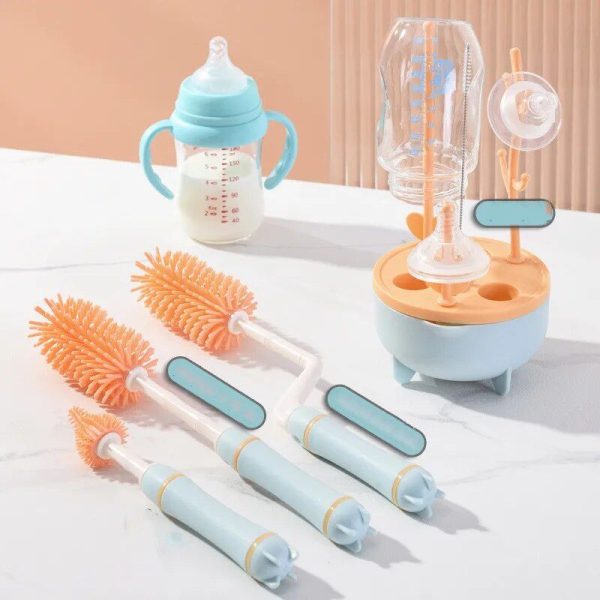 Comprehensive 6-in-1 Baby Bottle Cleaning Kit with Drying Rack & Brushes - Image 3